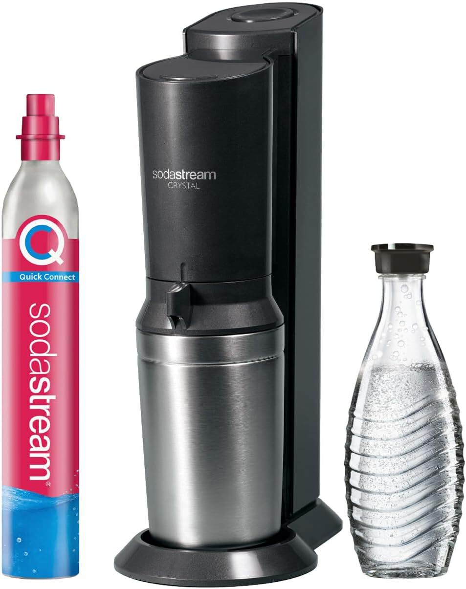 Wassersprudler Crystal 3.0 Quick-Connect CO2-Zylinder und 1x Glaskaraffen, Silber, Schwarz/Titan, 45 cm